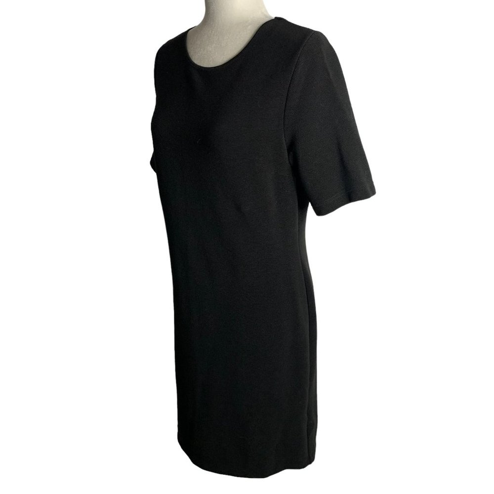 Mario Serrani Ribbed Knit Sheath Dress M Black Short Sleeves Knee Length Stretch - Picture 3 of 6